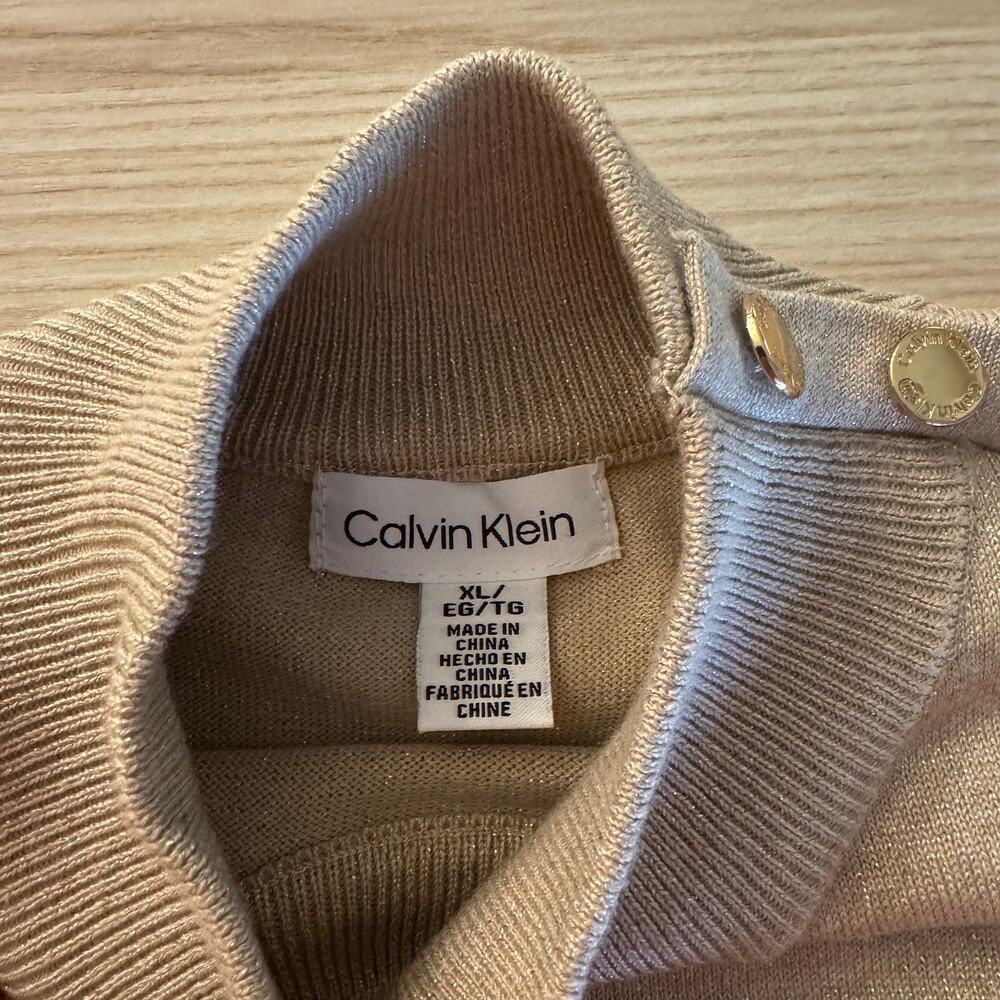 Calvin Klein | NWT Mock Neck Gold and Lurex Sweater with Gold Buttons size XL - Picture 12 of 12